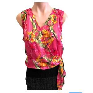Cupcakes & Cashmere Womens Top Blouse Wrap Tropical Floral XS Pink